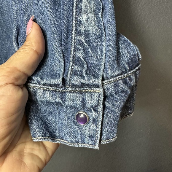 KUT From The Kloth Women's Button-Down Blue Denim Long Sleeve Shirt Size Medium - Picture 9 of 10